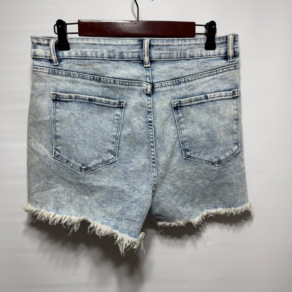 Asymmetrical‎ Waist Denim Shorts Distressed Acid Wash Blue Unbranded Size 30 - Picture 2 of 4